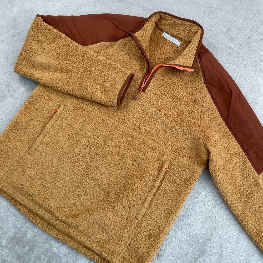 OUTERKNOWN Skyline Half Zip Sherpa Popover in Curry‎ Men Medium Zip Pockets $188